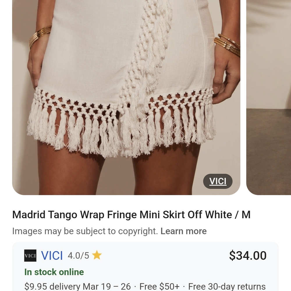 VICI Madrid Tango Wrap Fringe Mini Skirt Off White / M